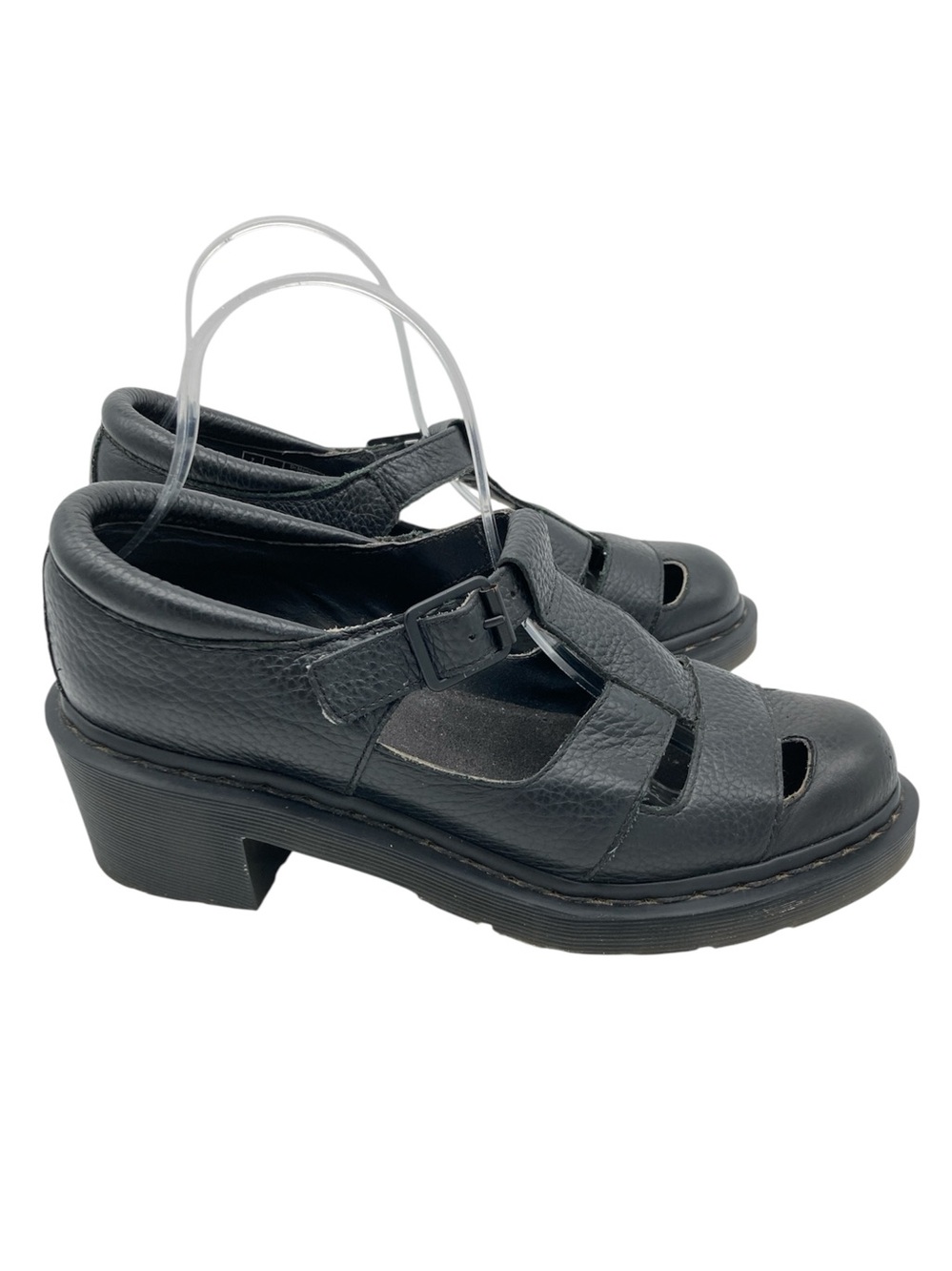 Dr Martens Baby Black Leather Heeled Cutout T-Strap Mary Janes